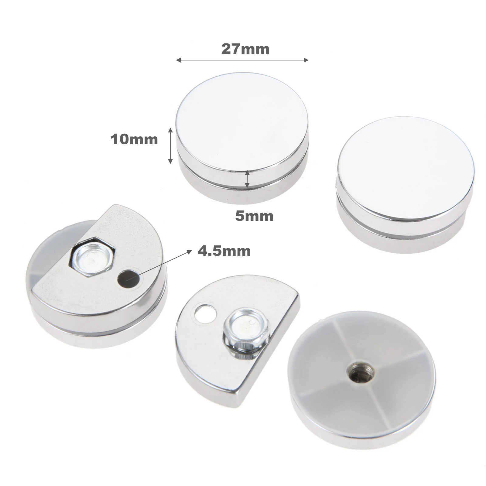 4Pcs 27mm Round Glass Clamp Mirror Fixing Clips Holder Zinc Alloy Bathroom Toilet Home Hardware Supporting Thickness 3-5mm