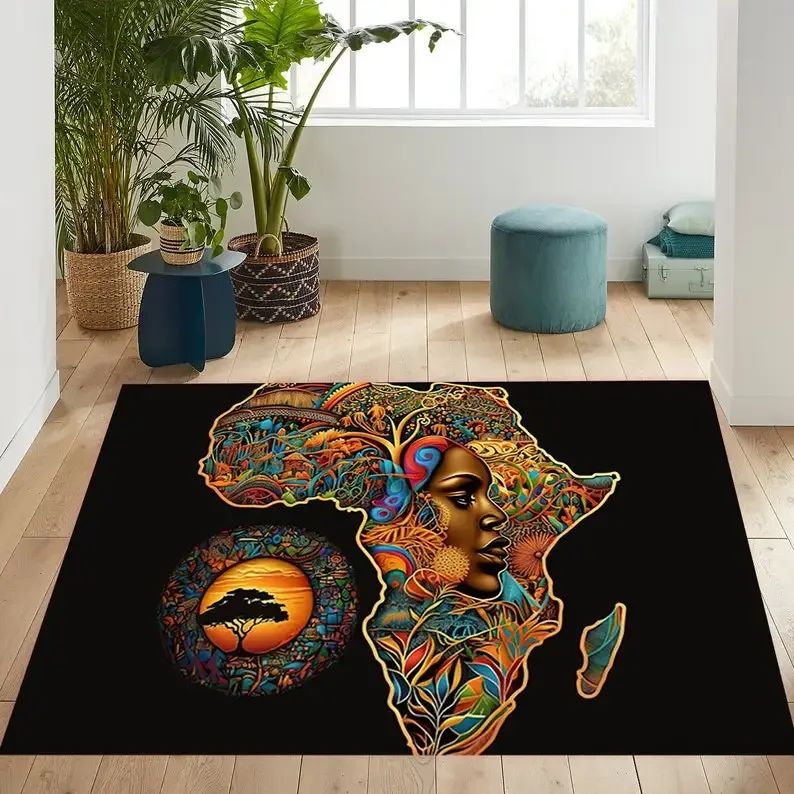 

African Art Modern Rug – Non-Slip Contemporary Floor Mat for Living Room Decor | Unique Handmade Style Gift Idea