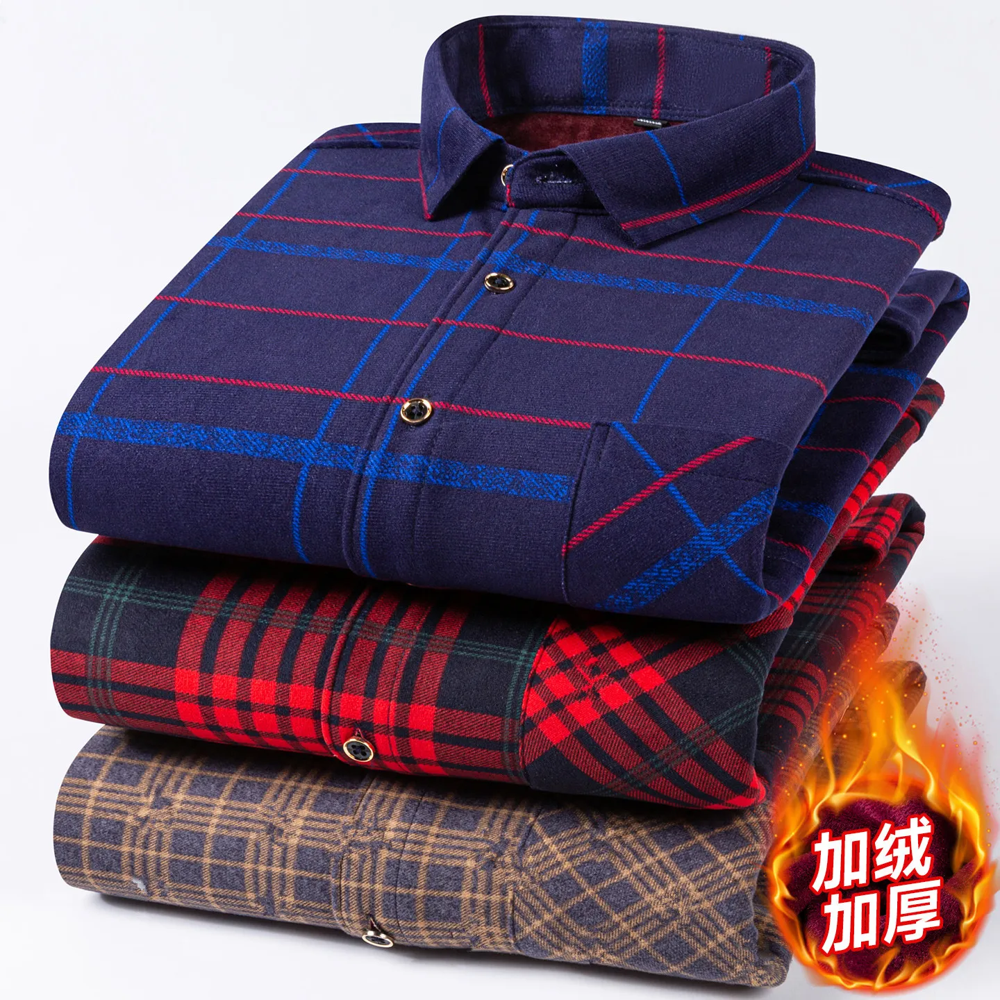 2025 Thickened Flannel Men's Shirt Long Sleeve Plaid Stripe Fleece Double Sided Casual Business Slim Man Clothing Plus 8XL 7XL