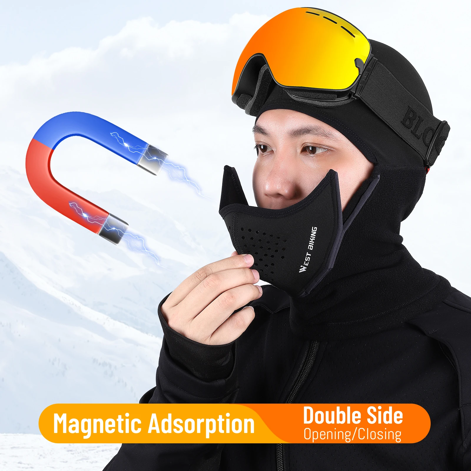 WEST BIKING Magnetic Winter Sport Balaclava Quick Open Close Breathable Bike Cycling Face Cover Ski Tactical Soldier Cap Hat