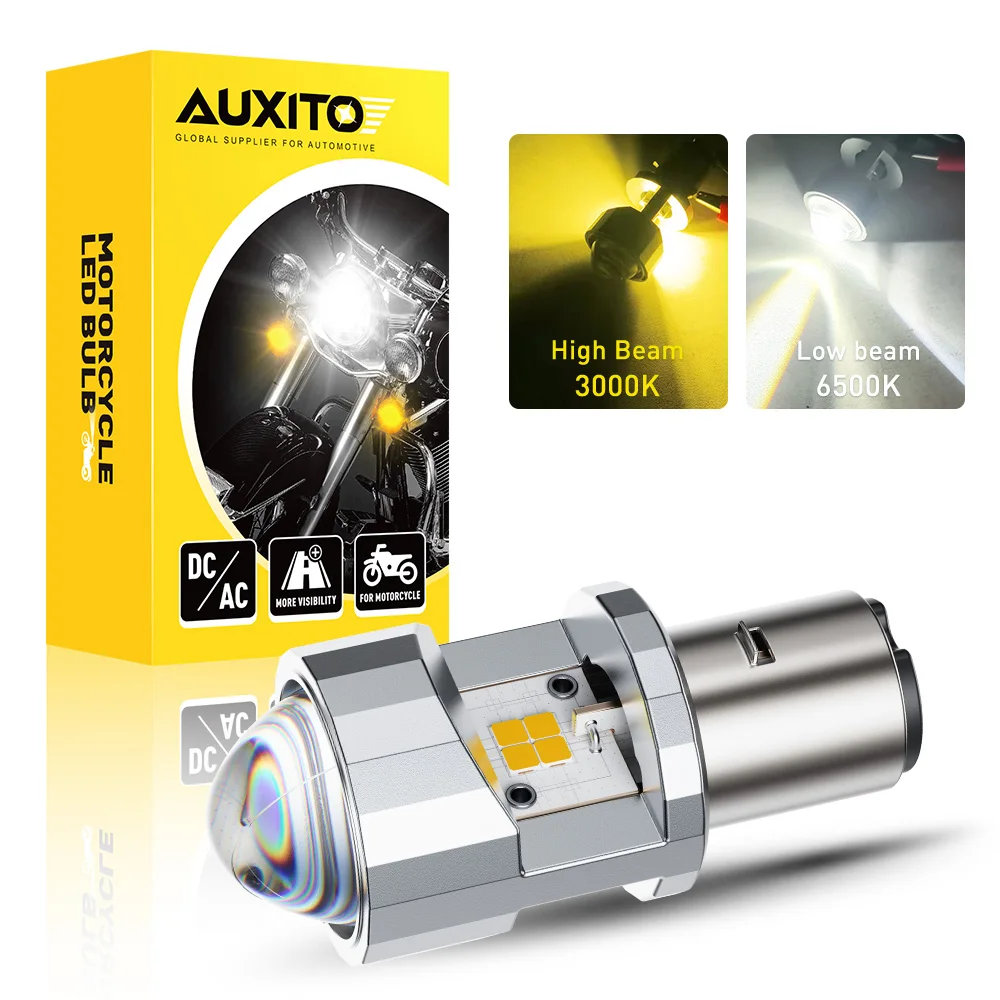 

AUXITO 1Pcs H6 LED Motorcycle Headlight Lights Dual Color High Beam Yellow Low Beam White Driving Lamp With LENS For ATV UTV 12V