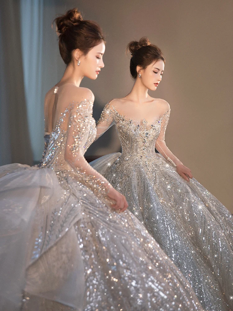 

Свадебное платье Starry с одним открытым плечом, длинным рукавом, в пол, с богатой вышивкой, элегантное, модное