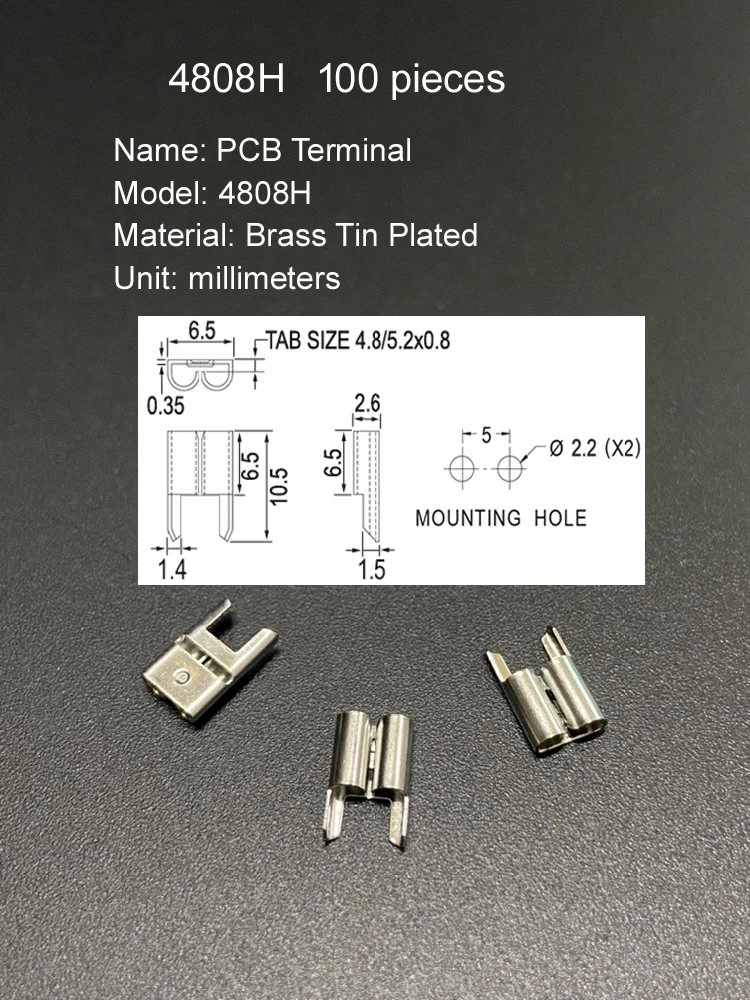 Brass Tin Plating Material 2.8 4.8 5.2 6.3 mm Circuit Board Vertical Female Connector Welding Endpoints PCB Terminals