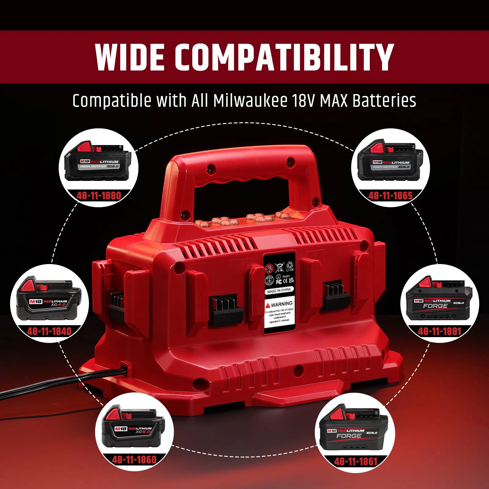 6 Port Fast Charger For Milwaukee M18 18V Battery Set 6Pcs 4.0Ah 5.0Ah 6.0Ah Li-ion Replacement Charger Victpower