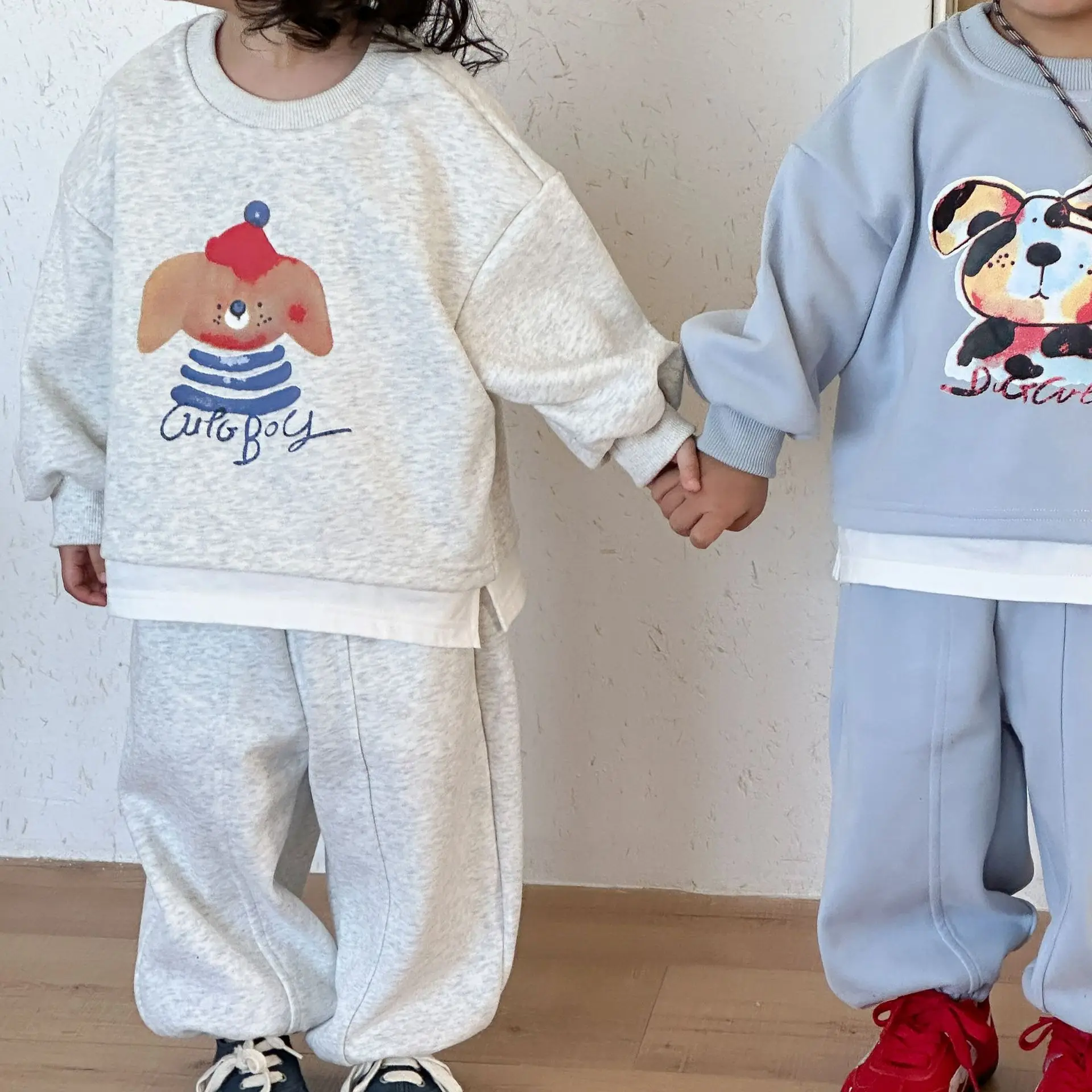 2026 Spring New Children Long Sleeve Clothes Set Boys Girls Cartoon Sweatshirt + Sweatpants 2pcs Suit Cotton Kids Casual Outfits