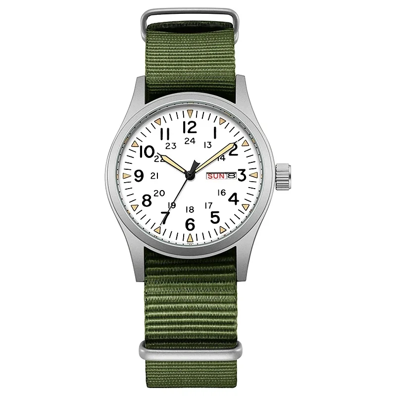 2026New Military Watch Green Luminous 38mm Men's Field Watch 24hr Display Date Function Quartz Movement Vintage Watches