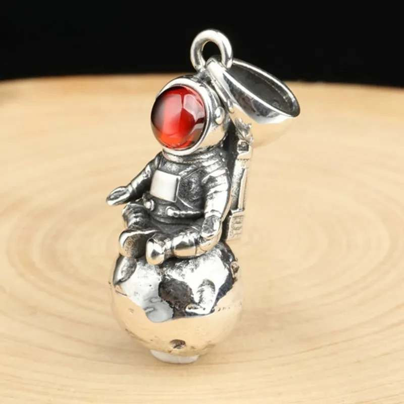 Real S925 Silver Jewelry Diamond Inlaid Trend Astronaut Hip-hop Man and Woman Pendant