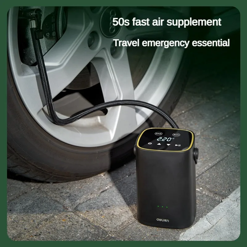 deli Smart Portable Air Compressor Electric Wireless LED Tyres Inflatable Air Pump Rechargeable Inflator For Car Bike Tyres
