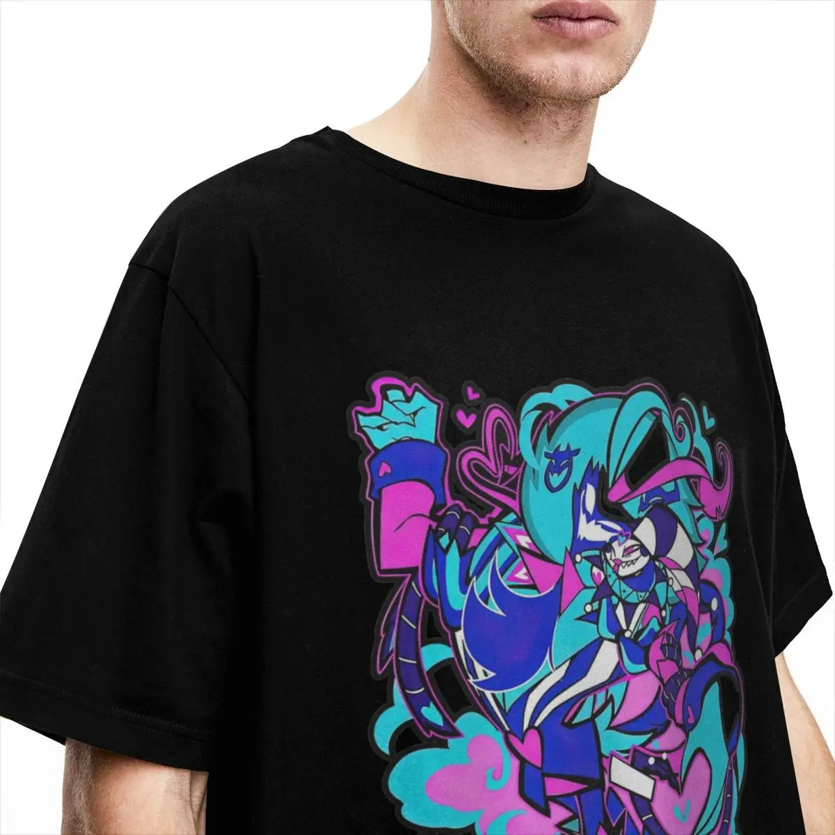 Helluva Boss Cartoon Men T Shirt Ozzie Fizzarolli Funny Tees Short Sleeve Round Collar T-Shirt 100% Cotton Printed Clothing