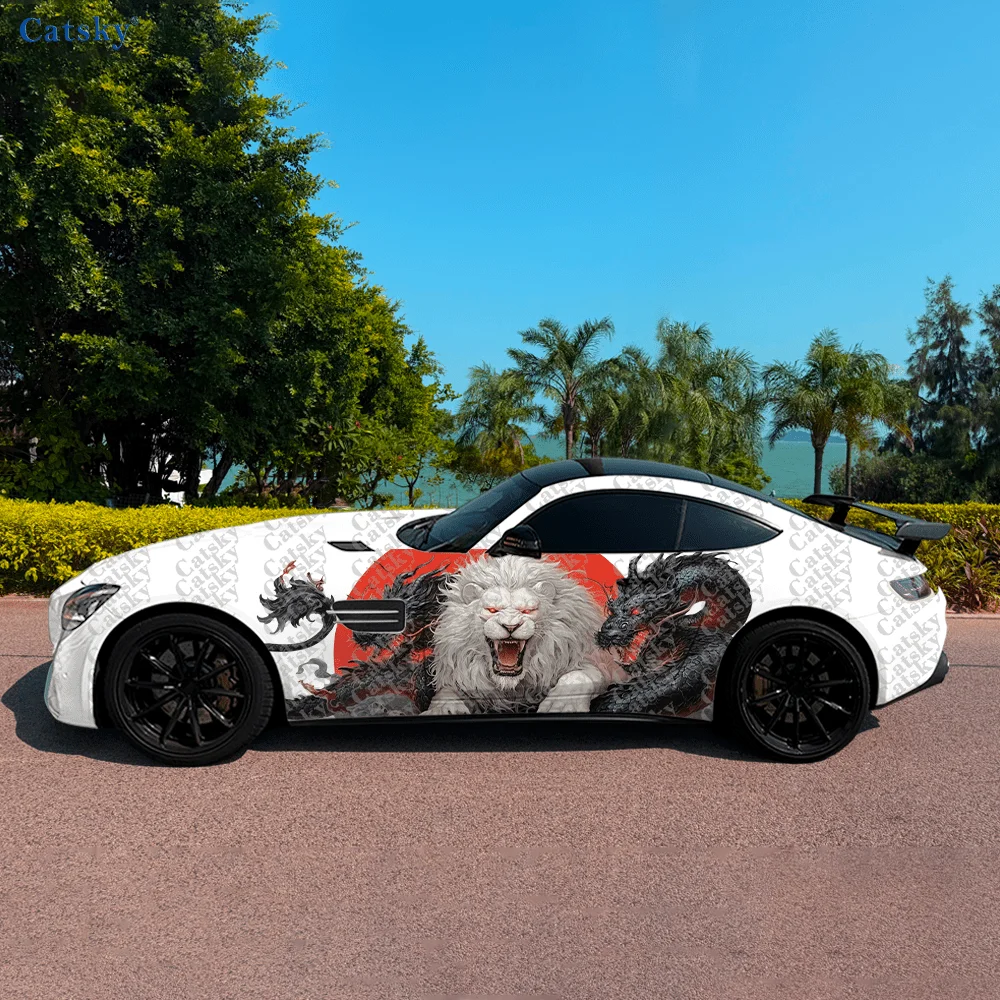 

White Lion Black Dragon Car Vinyl Wraps Decal Self-adhesive PVC Sticker Suitable for Trucks SUV Decoration Auto Accessories Gift