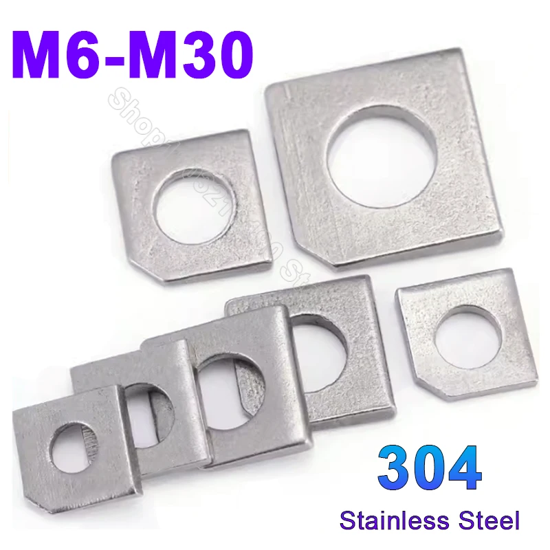 

M6 M8 M10 M12 M14-M30 GB853 Square Bevel Washers 304 Stainless Steel Square Oblique Taper Missing Corner Gasket For Slot Section