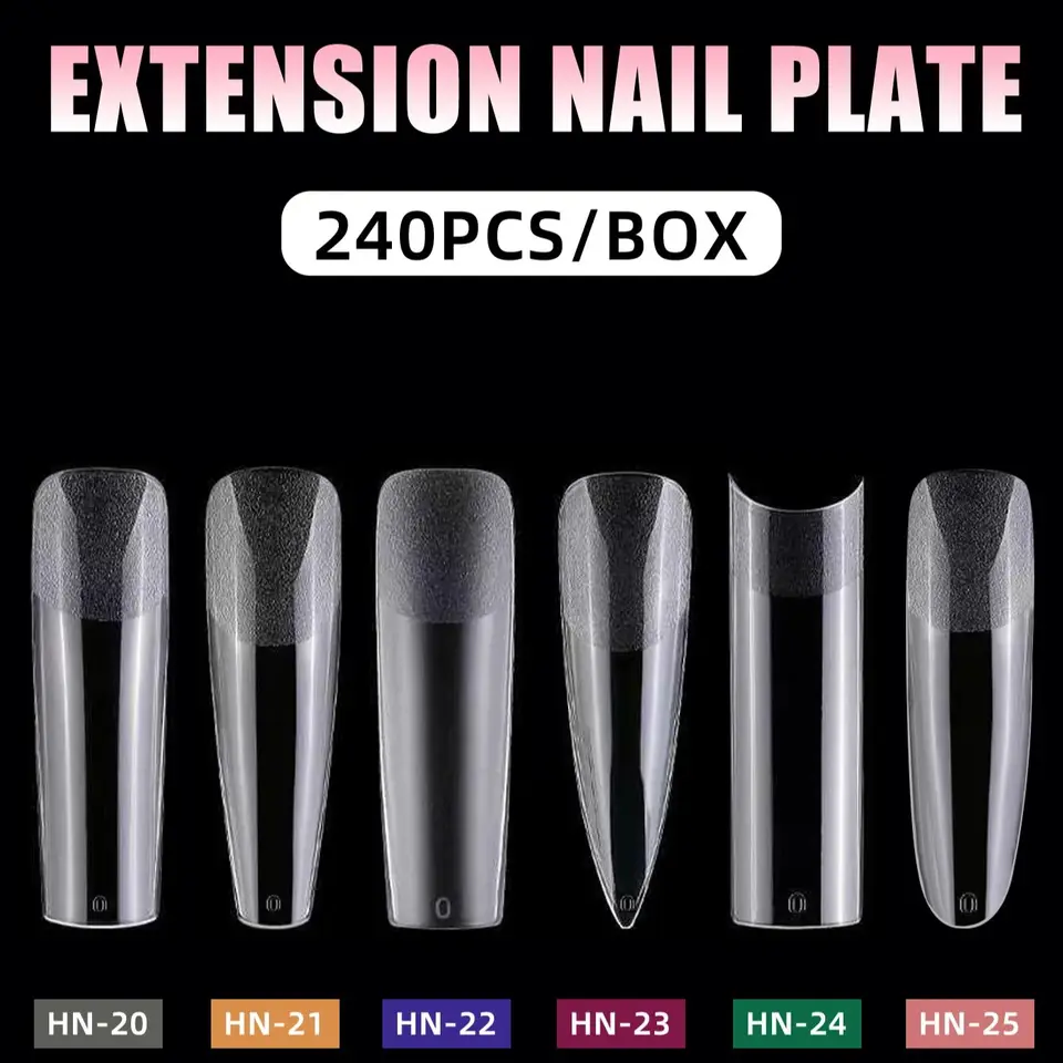 240 piezas de tips XXL largos cuadrados, cubierta completa y media, uñas postizas mate de extensión rápida, tips suaves de gel para mujeres y chicas, prensado 3