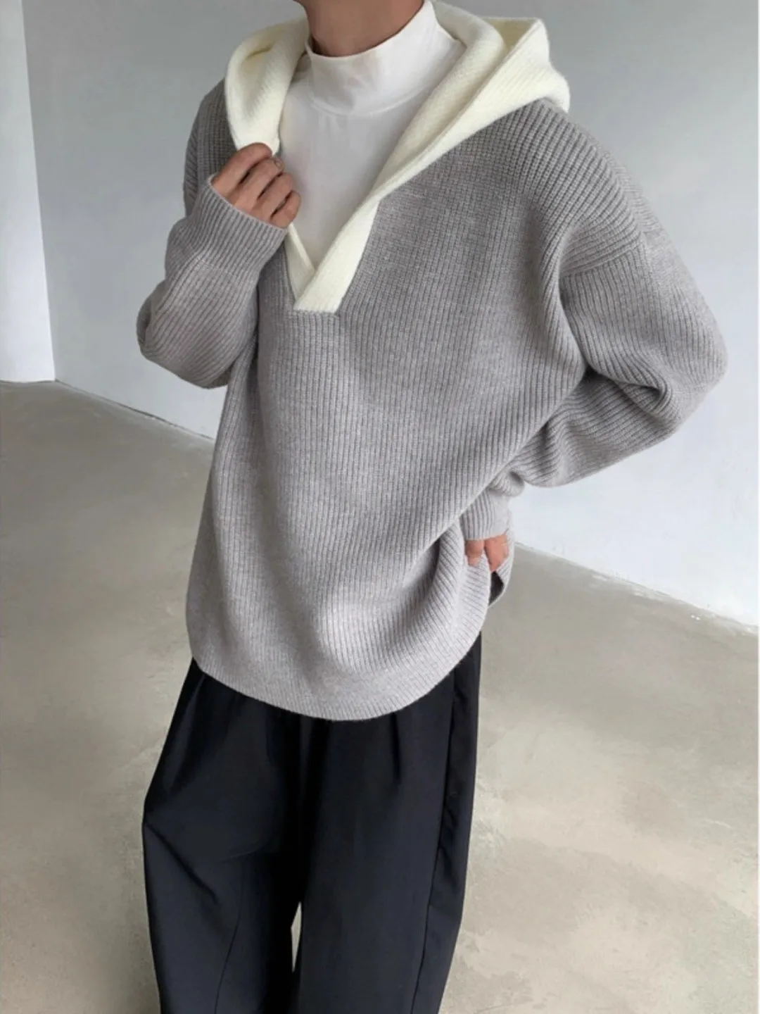 

ay Hooded V-Ne Knitwear Lazy Sle Men's Sweater Coat Casual Faion Winter American Cleanfit Youth Long Sve Polyester...