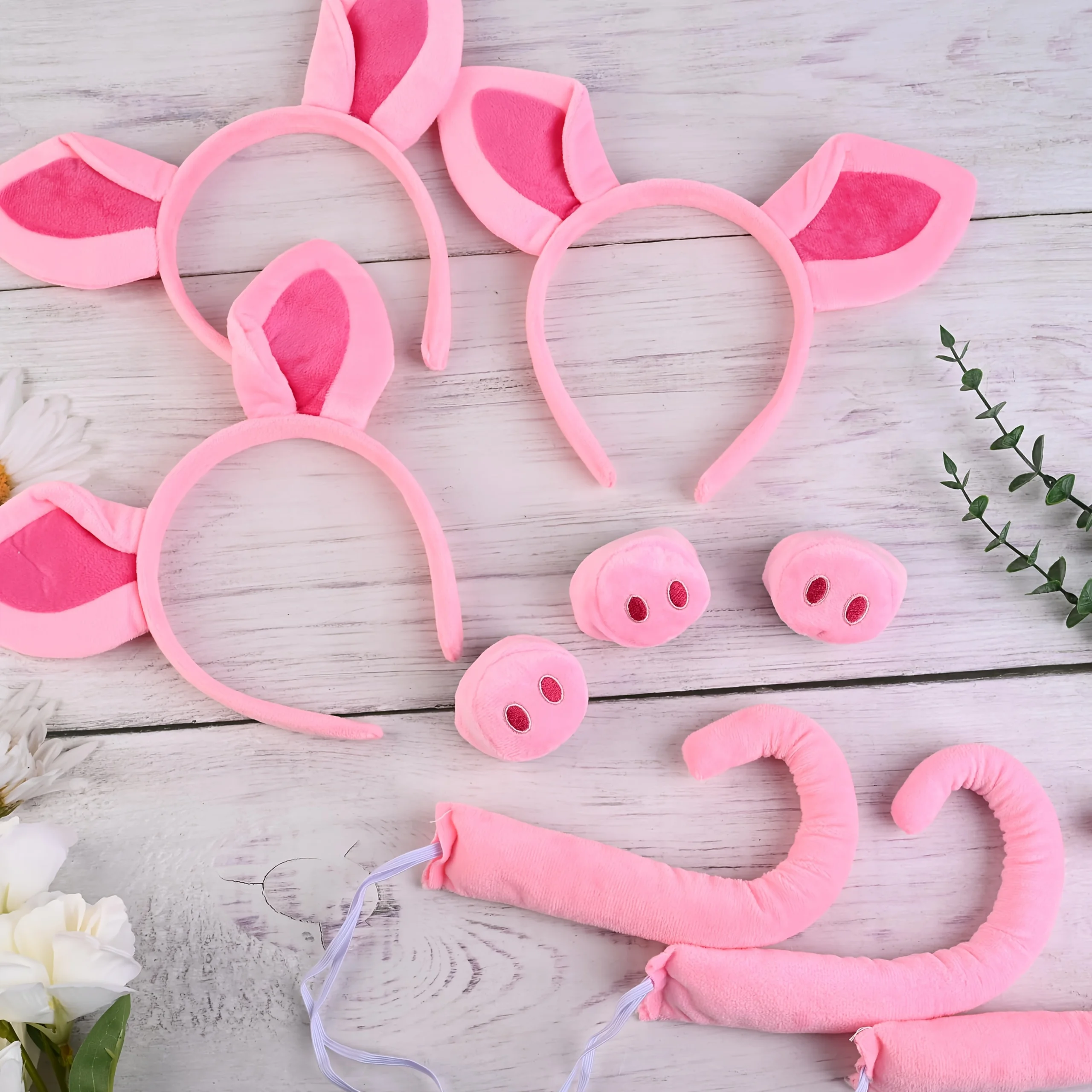 Conjunto de disfraz de cerdo rosa para niñas y niños, diadema de oreja de Animal de peluche, diadema, guantes de pata de cola y falda tutú de malla, accesorios para fiesta