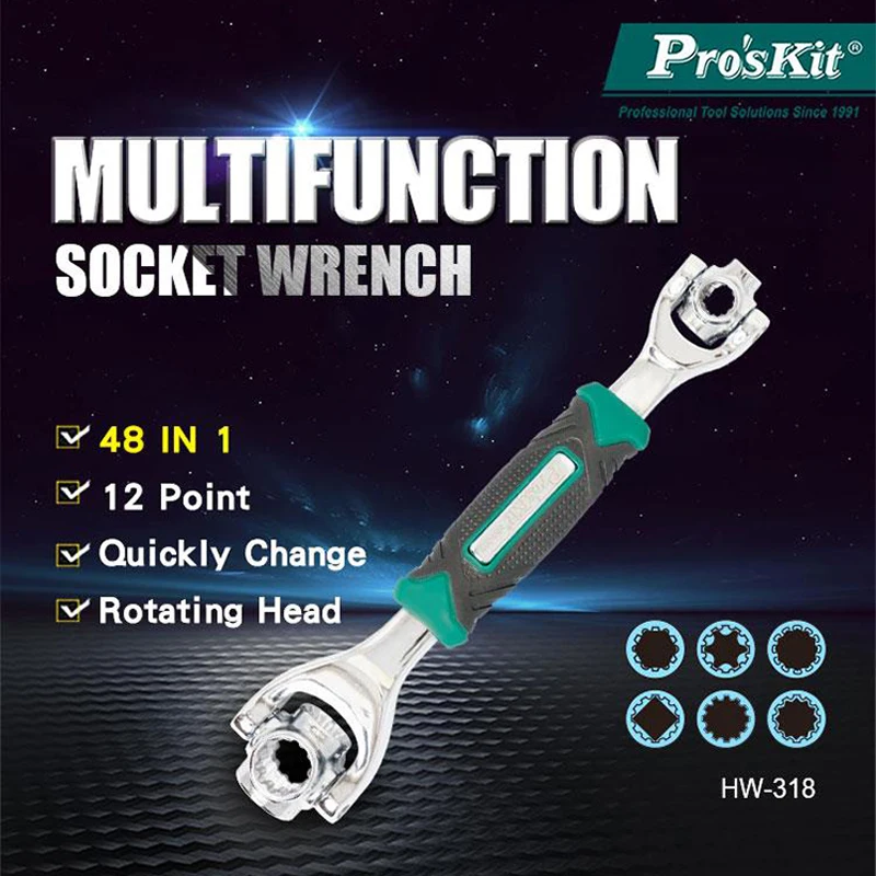 Pro'sKit 48 in 1 Multifunction Socket Wrench 360° Rotation Ideal for Furniture Installation and Automotive Repair Socket Wrench