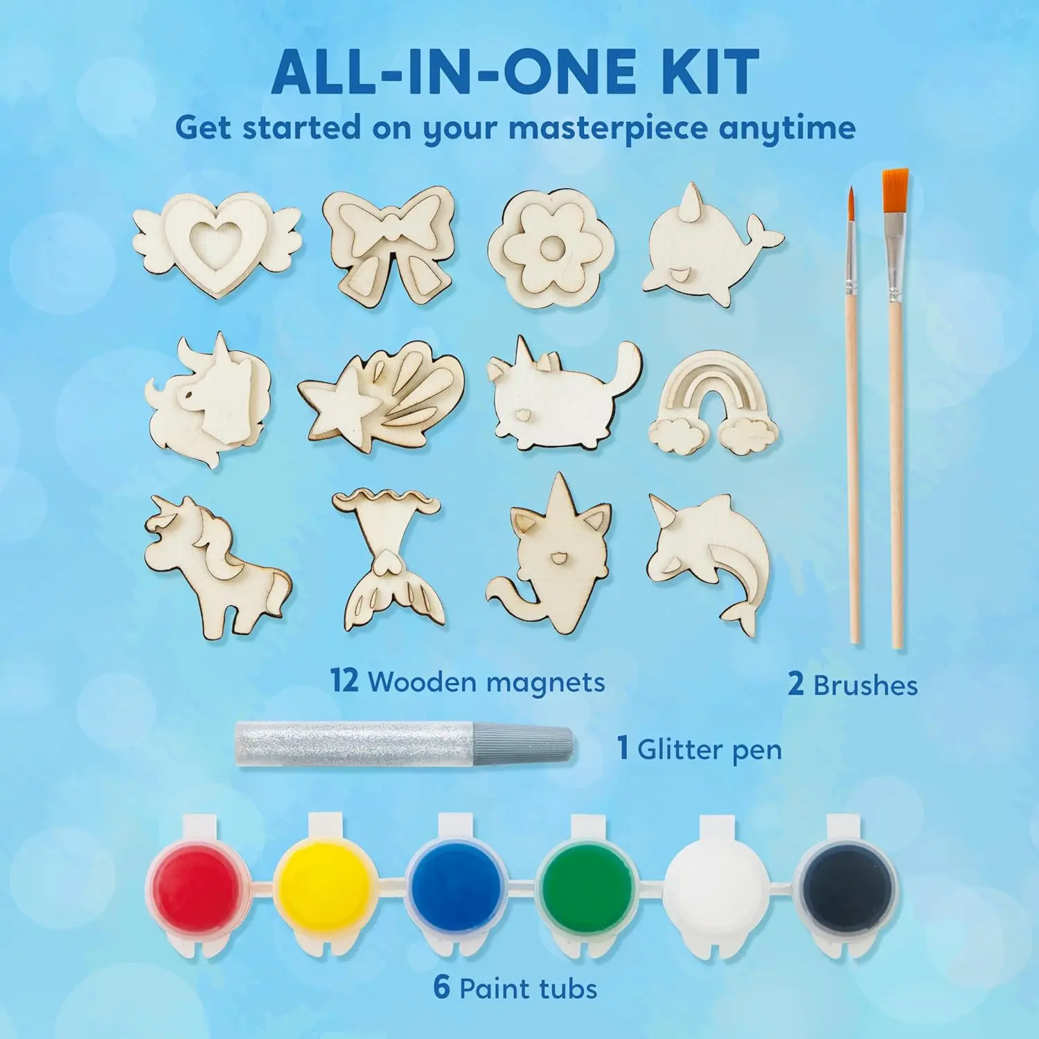 JOYFY 12 szt. Fantazyjne drewniane magnesy Jednorożec do malowania, rękodzieła, zabawki na wiosnę i deszczowe dni, prezent urodzinowy/świąteczny dla dzieci