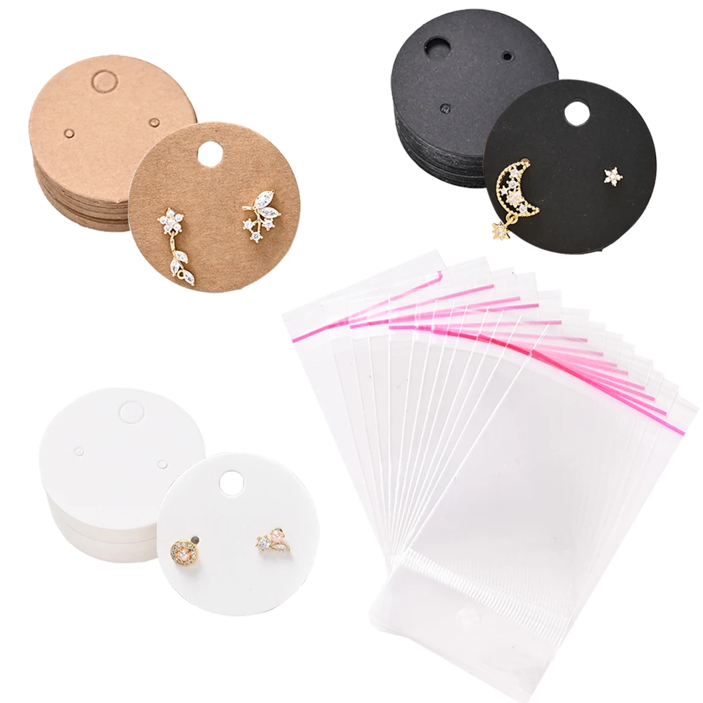 100 Stück Runde Ohrring-Displaykarten mit Ziplock-Beutel, 4cm Papierkarten und Klaren OPP-Plastikbeuteln für Ohrring-Schmuckverpackungen – Detail 6