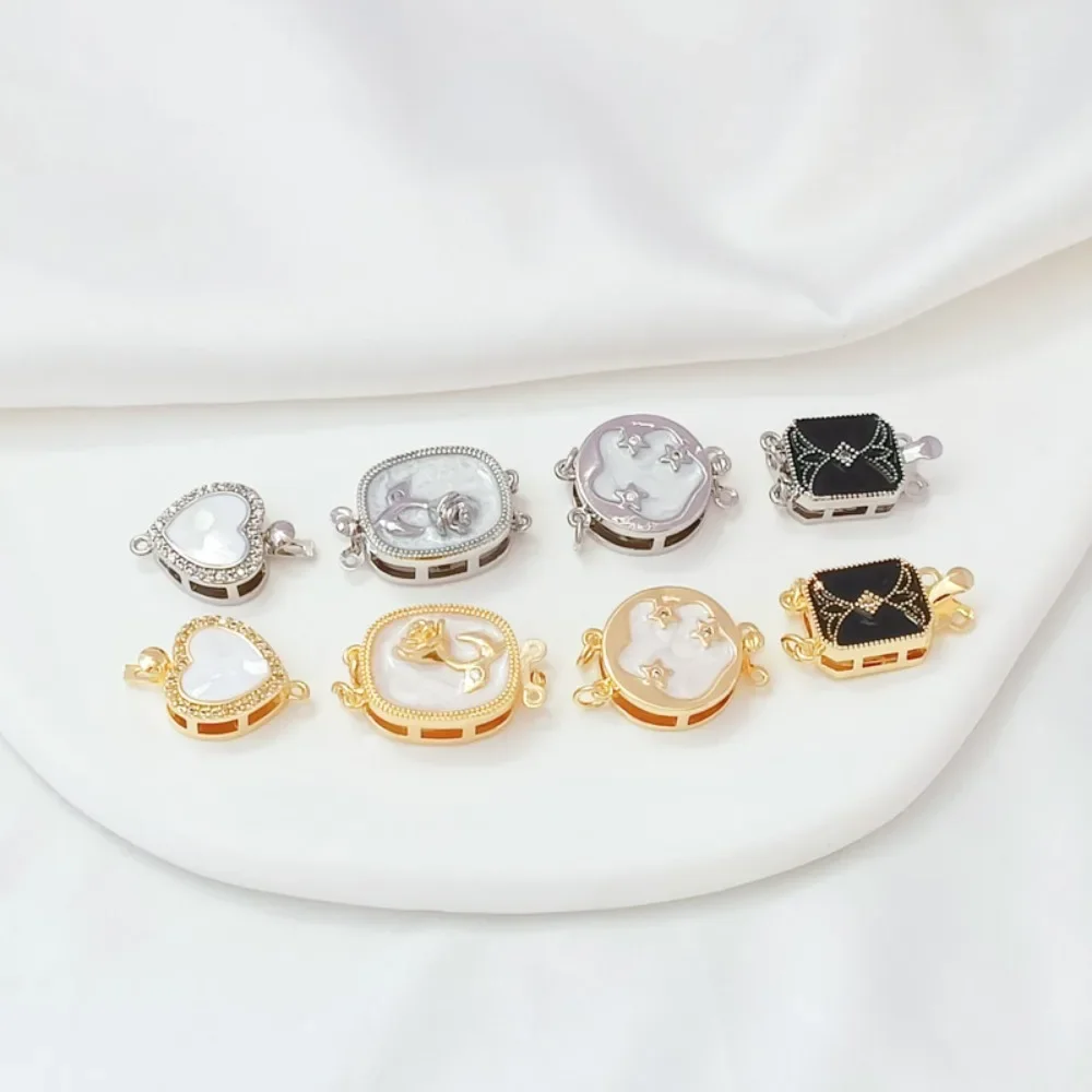 

14K Gold-plated White K Square Star Rose Heart Clasp DIY Pearl Necklace with Double Row End Clasp