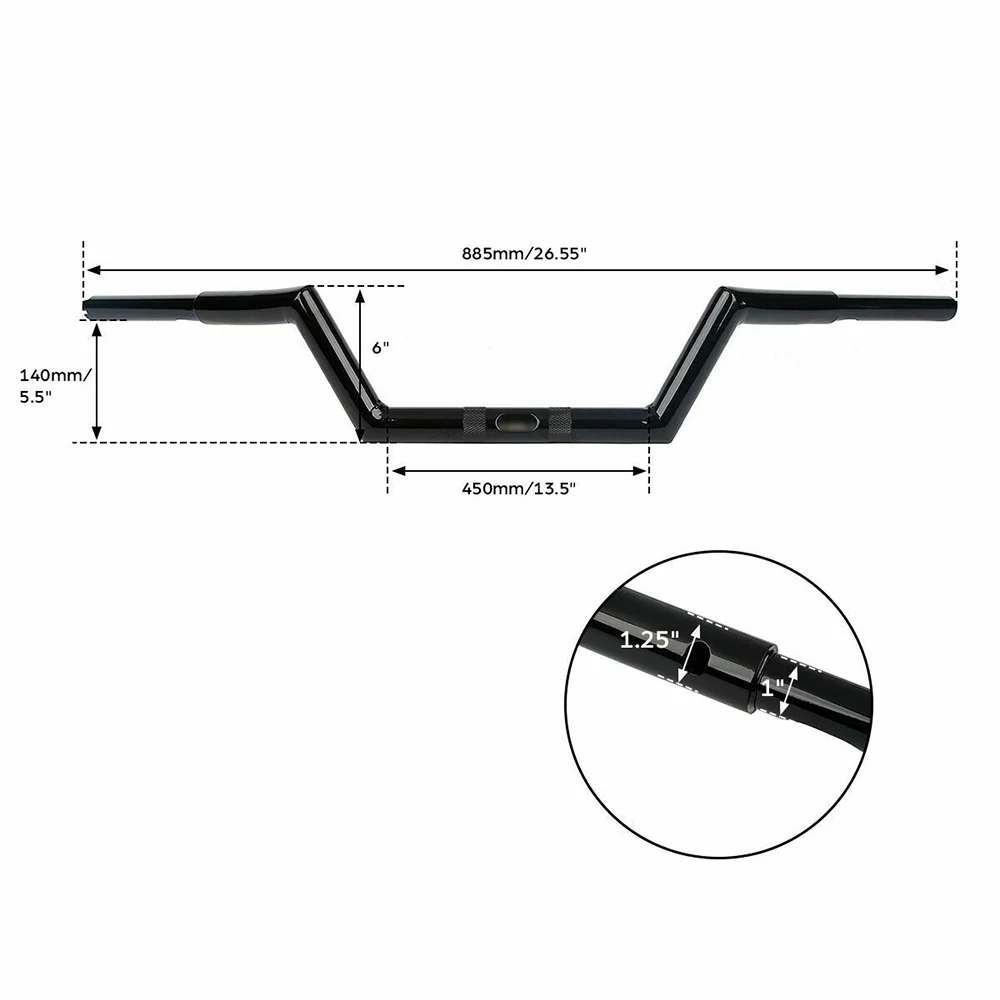 Customizable Brand - 6-inch Handlebars for Harley-Davidson High Handlebars and Goat Horn Modified Motorcycle Handlebars