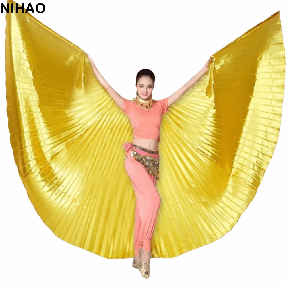 창의적인 벨리댄스 윙 프로프 360도 회전 텔레스코픽 로드 대형 공연용 케이프 플리츠 다채로운 오리엔탈 댄스 소품