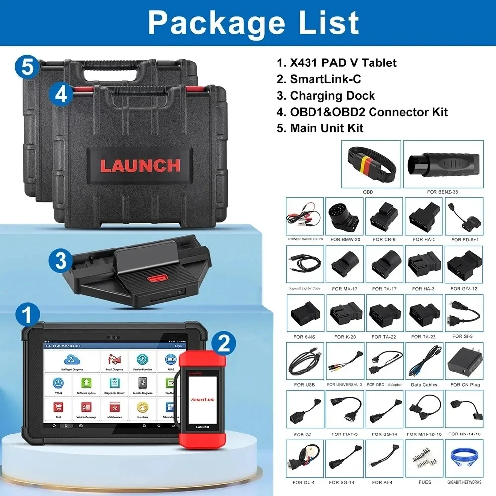 LAUNCH X431 PAD V & O2-2 Oscilloscope Scopebox Car Diagnostic Tool J2534 CAN FD Online ECU Programming Coding Auto OBD 2 Scanner