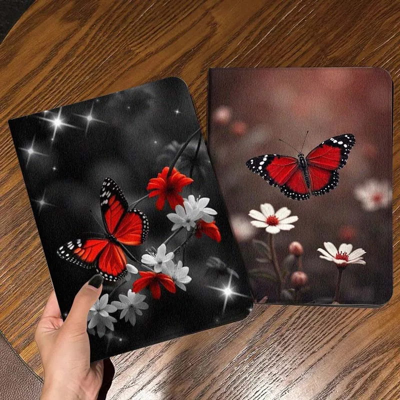 

Red Butterfly Flower Sparkle Tablet Case For Apple iPad Air Pro mini 1 2 3 4 5 6 7 8 9 11 M2 M3 M5 M4 5th 6th 7th 10th 11th Gift