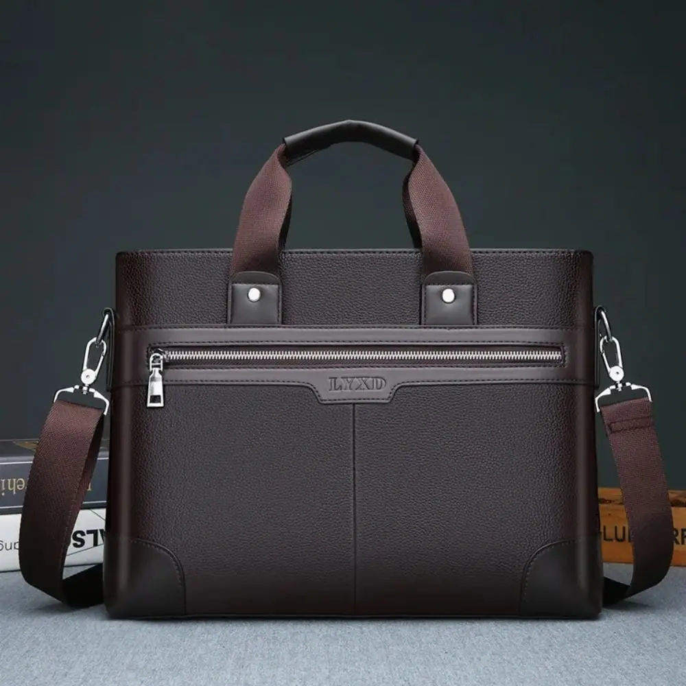 Large Capacity PU Leather Briefcase Paper Organizer Oxford Cloth Business Documents Bag Zipper Closure Multifunctional