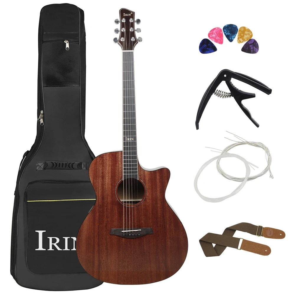 

41 Inch 6 Strings Acoustic Guitar Spruce Wood Panel Folk Guitarra with Guitar Bag Capo Strings Picks Strap Parts & Accessories