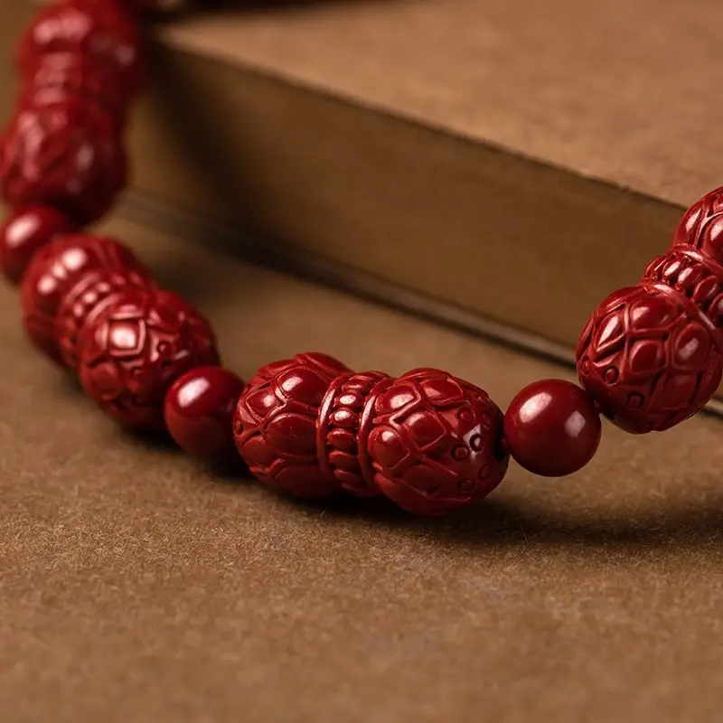 Cinnabar Bracelet Natural Emperor Sandstone Lotus Blessing Safe Bracelet Buddhist Bracelet Meditation Prayer Beads Bracelet