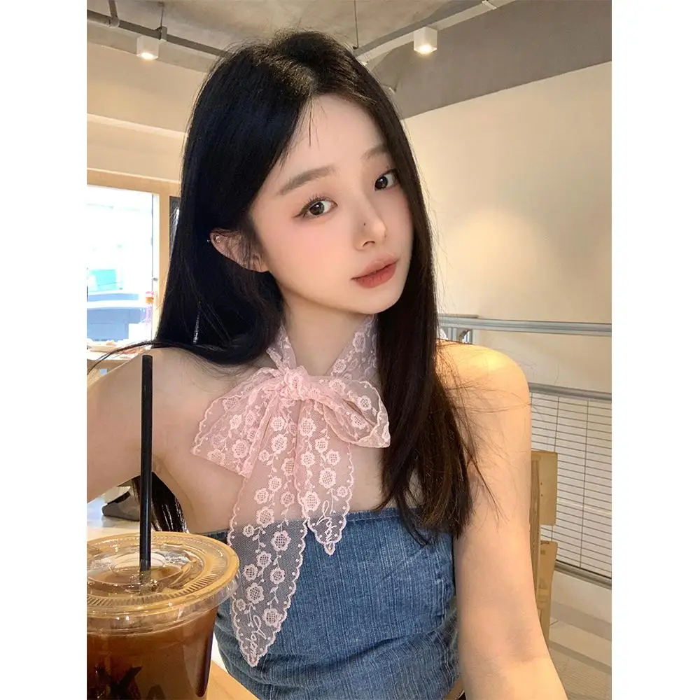 

Модный цветочный кружевной шейный ремешок, весенний корейский стиль, прозрачная повязка для волос, элегантная длинная лента для невесты/подружки невесты для женщин