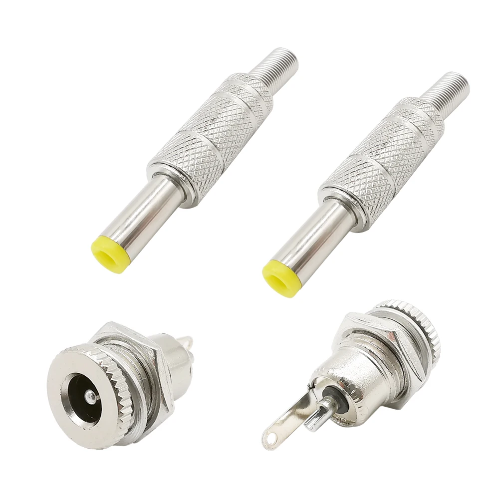 2/5/10Pcs Silver Metal 5.5x2.1mm/5.5mm x 2.5mm DC Power Male Plug Jack Connector with Spring Yellow Head 5.5*2.1/5.5*2.5mm DC099