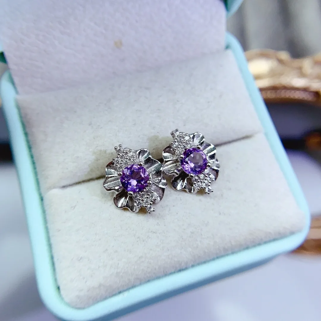 

Exquisite Natural Amethyst S925 Silver Ear Studs Trendy Ladies Fashion Accessory Boosting Charm Thoughtful Holiday Gift Choice