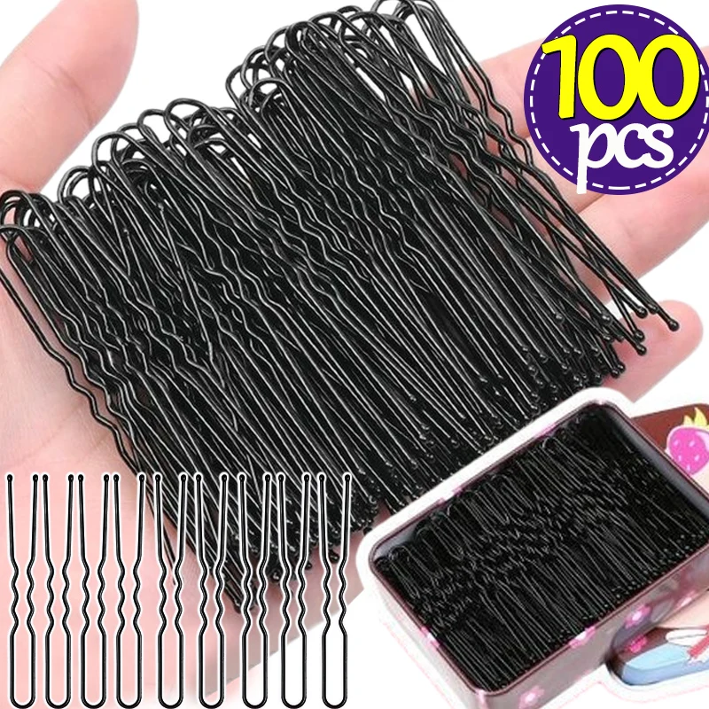 10/100pcs Black Hair Clips U-Shaped Bobby Pin Invisible Wavy Hairpin Hairstyle Styling Metal Hair Grip Barrette Hair Accessories