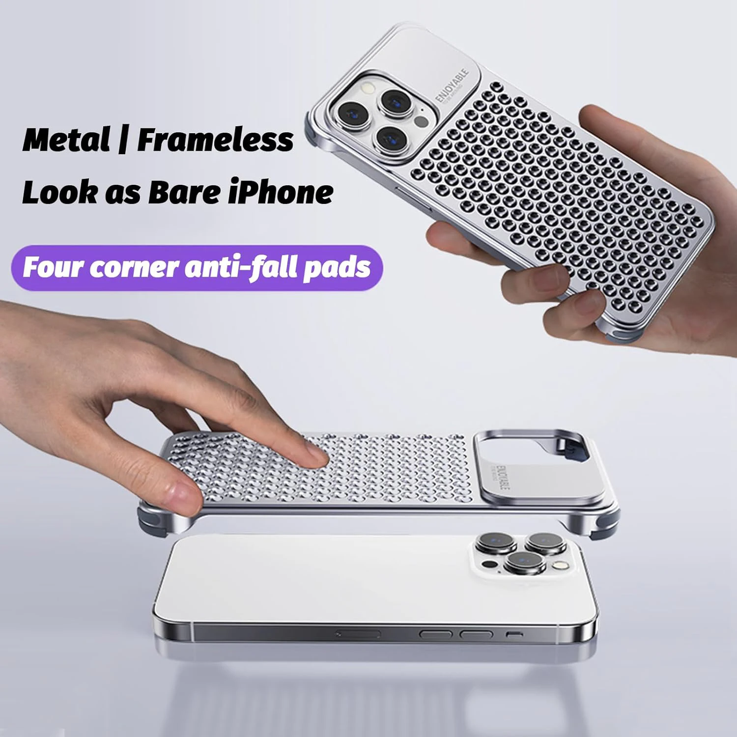 Metal Case for iPhone 15/15 Pro/15 Pro Max, Full Body Aluminum Alloy Shockproof Frameless Case, Hollow Heat Dissipation