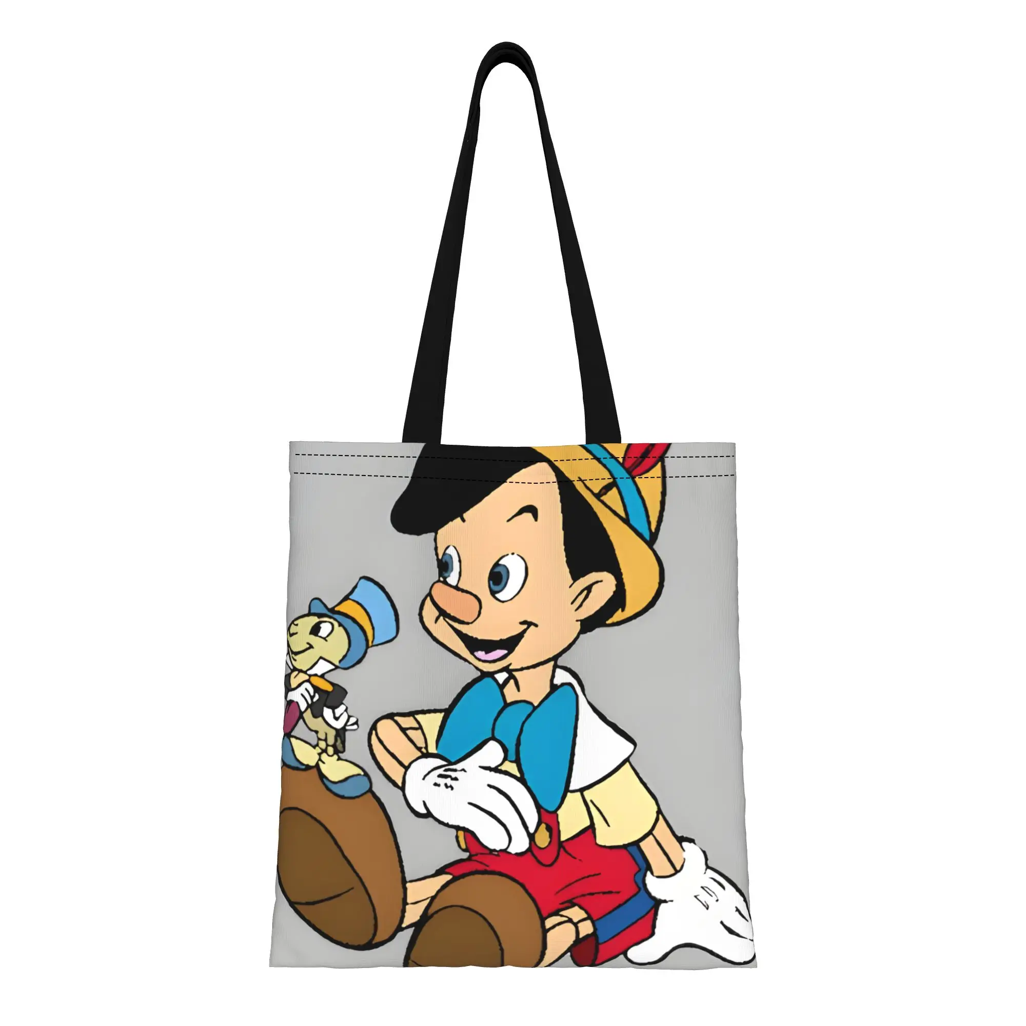 

1 шт. Холщовая сумка-тоут с милым дизайном «Пиноккио», без застежек, для ручной стирки, прочная, из холщовой ткани