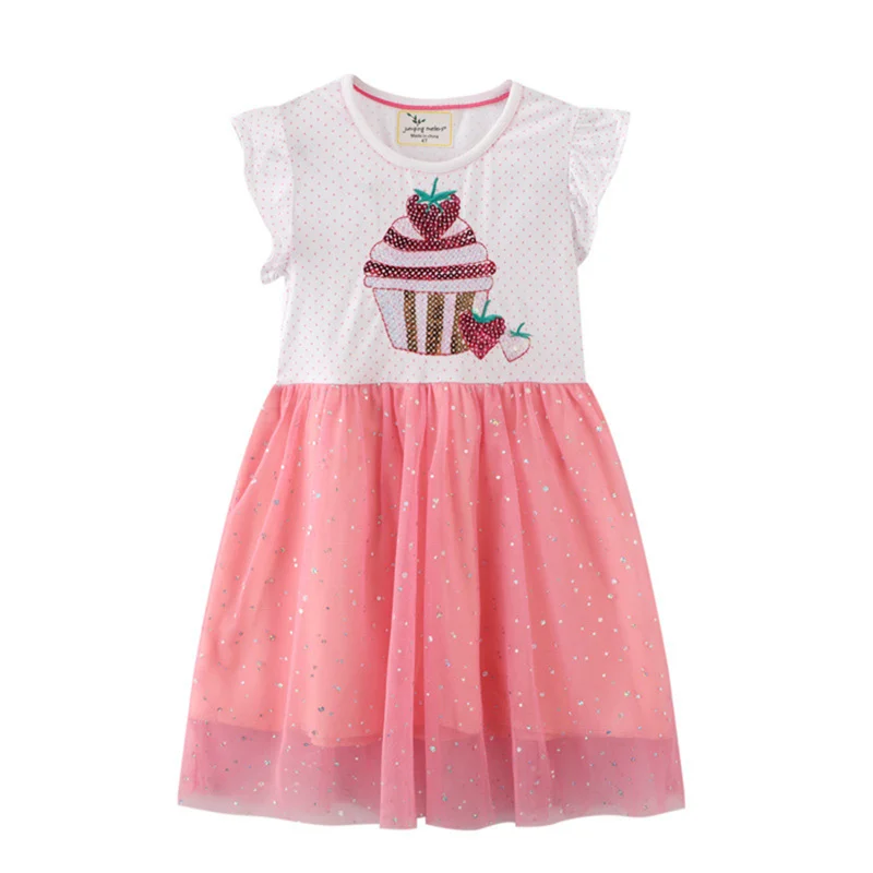 Jumping Meters  2-7T Princess Girls Dresses Horse Embroidery Short Sleeve Kids Clothing Hot Selling Mesh Skirt Toddler Costume