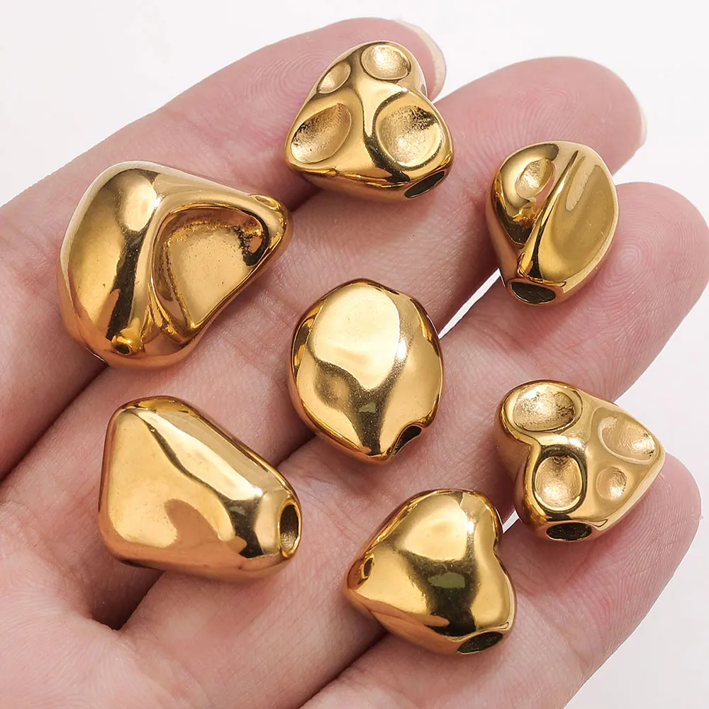 5pcs Stainless Steel Irregular Heart-shaped Baroque Style Charms Beads Suitable for Jewelry Making DIY Women Bracelets Necklaces image 3