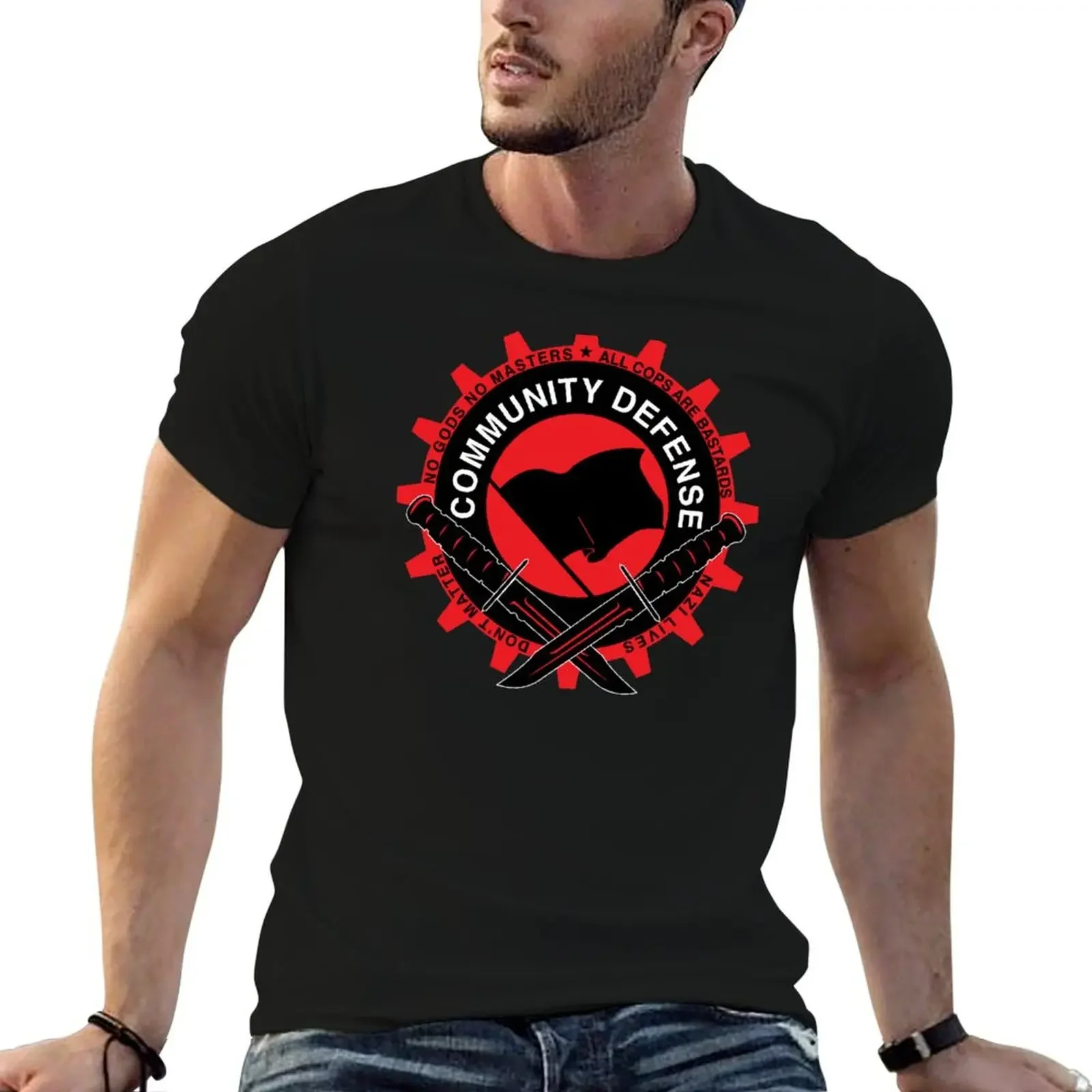 Community Defense w/ Crossed Knives T-Shirt blanks graphic t shirt vintage clothes for men