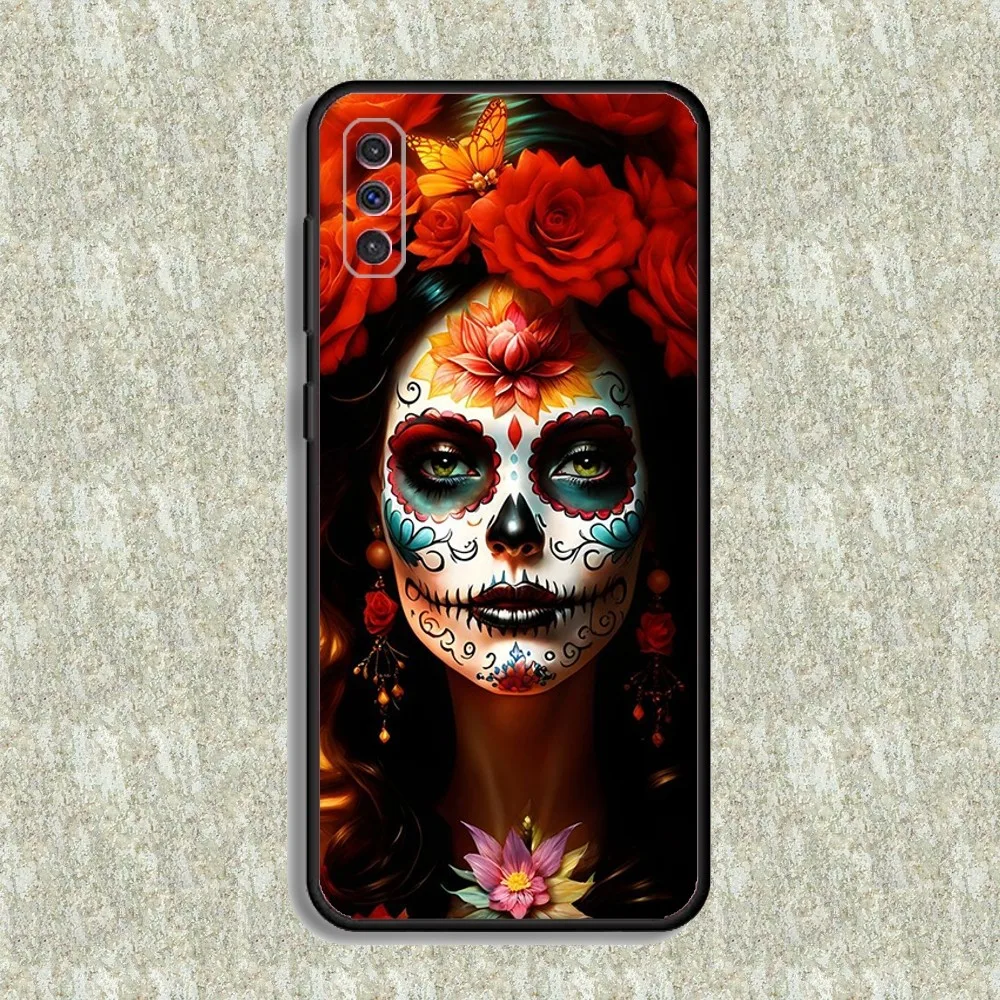 Halloween skull girl Phone Case For Samsung S23,23,22,30,21,10,9,Note20 Ultra,Lite,Ultra,5G,Plus,FE,Black Soft Case