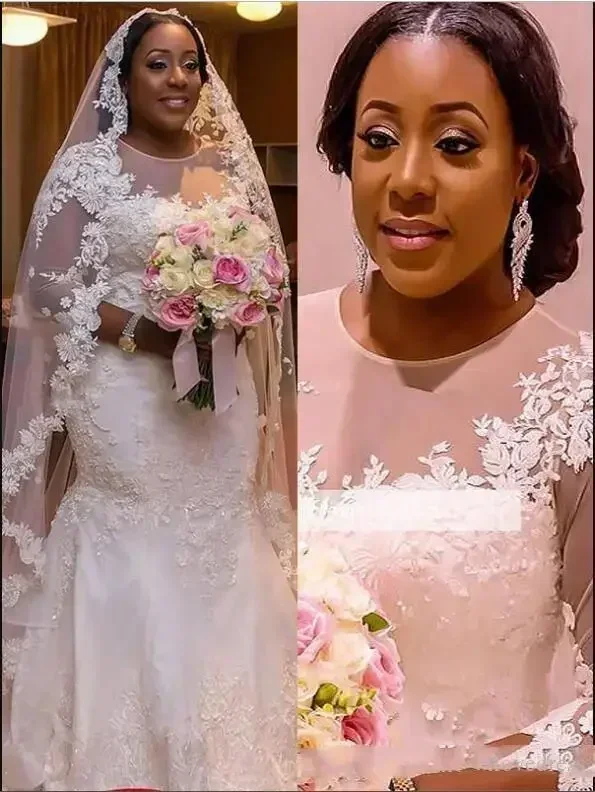 Robe sirène personnalisée avec manches longues 3/4, longueur au sol appliquée, robe de mariée sud-africaine Sexy personnalisée