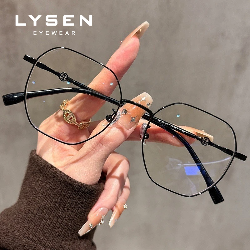 แว่นตาอ่านหนังสือ LYSEN Ultralight Polygonal สำหรับผู้หญิง ป้องกันแสงสีฟ้า ปรับแต่งได้สำหรับสายตาสั้น แว่นตาโปรเกรสซีฟ