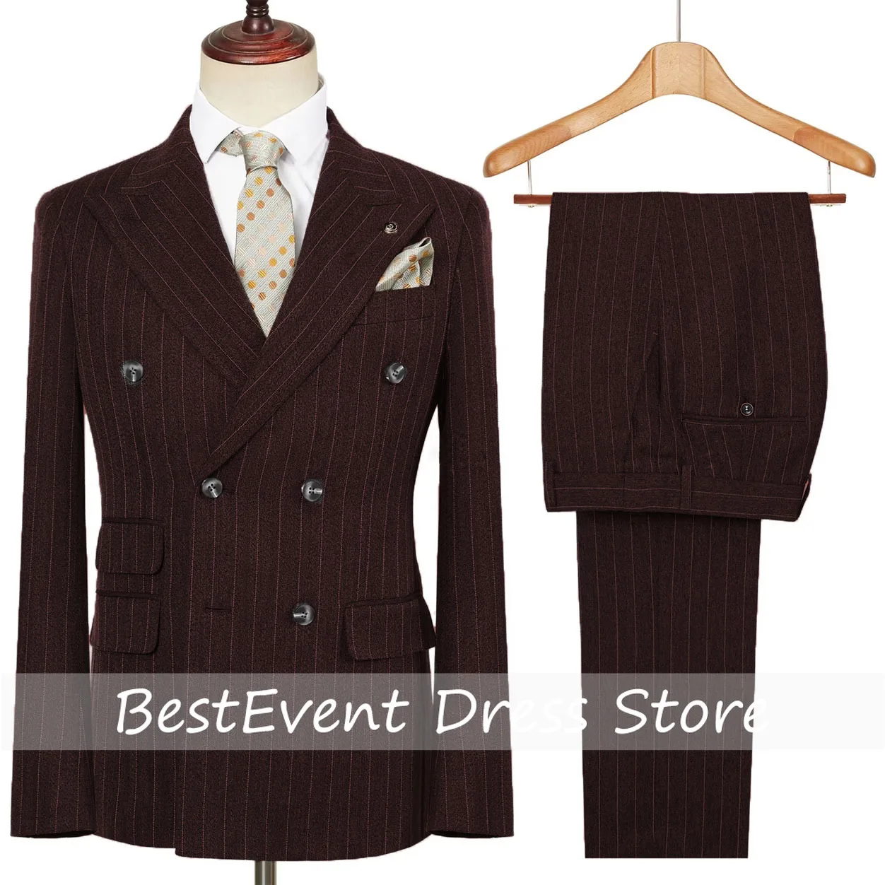 Vintage Winter Tweed Suits High-Quality Striped Tweed Men Suits Design Smart Business Formal Wedding Suit 2 Pieces Customized
