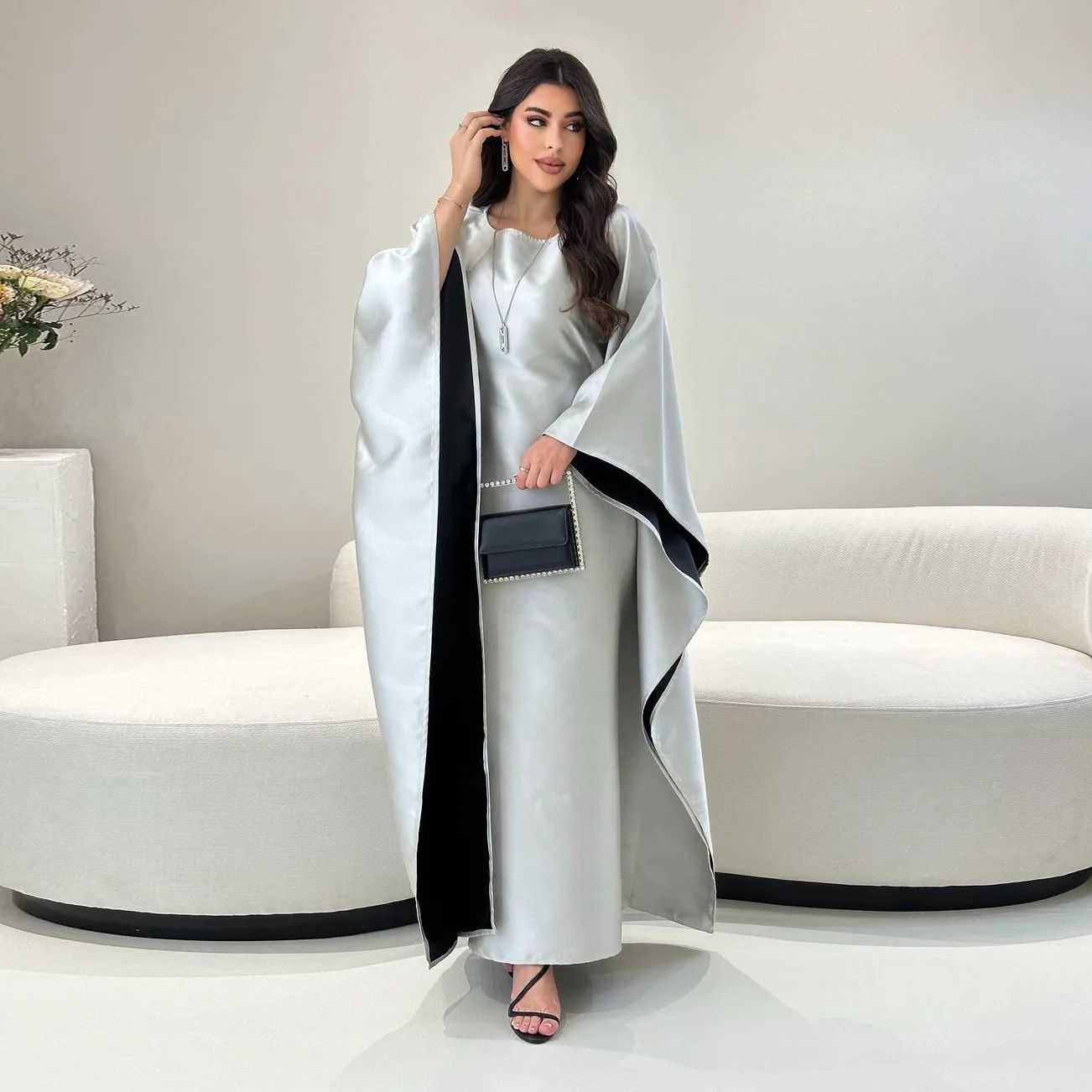 Eid Bat Sleeve Muslim Party Dress for Women Ramadan Modest Abaya Long Dresses Kaftan Vestidos Dubai Robe Jalabiya Islam Clothing