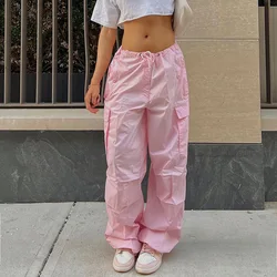 Y2K Clothing Oversized Drawstring Low Waist Parachute Loose Fit Sweatpants Trousers Women Jogger Cargo Pants Streetwear Outfits