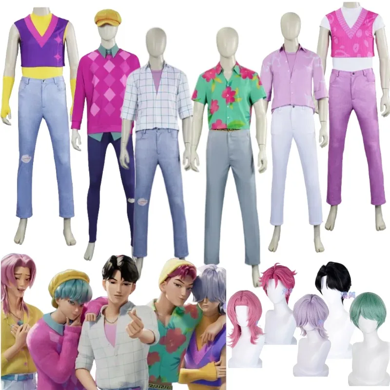 

KPop Demons Hunter Saja Boys Cosplay Costume Abby Jinu Mystery Baby Romance Uniform Wig Suit for Adult Kid Idol Roleplay Outfit