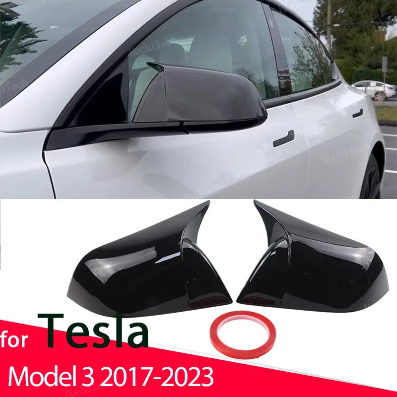 High Quality Mirror Cover add-on Style Car Side Rearview Mirror Cover Cap Trim For Tesla Model 3 Model3 2021-2024 Bright Black