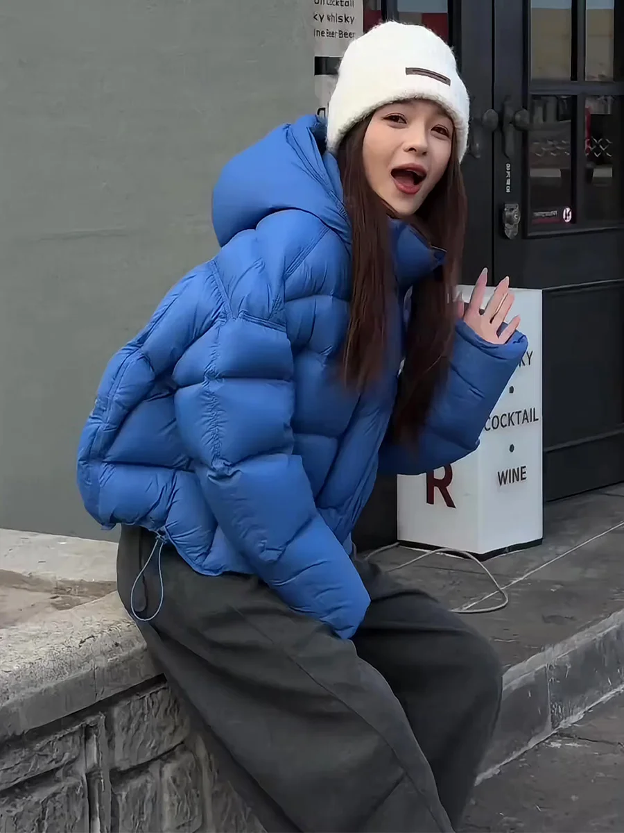 

Синяя женская зимняя куртка-пуховик свободного кроя, теплая, повседневная, на молнии