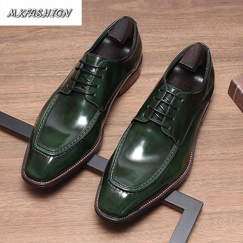 Men's Business Formal Leather Shoes Square Toe Lace Up Flats Wedding Party Shoes