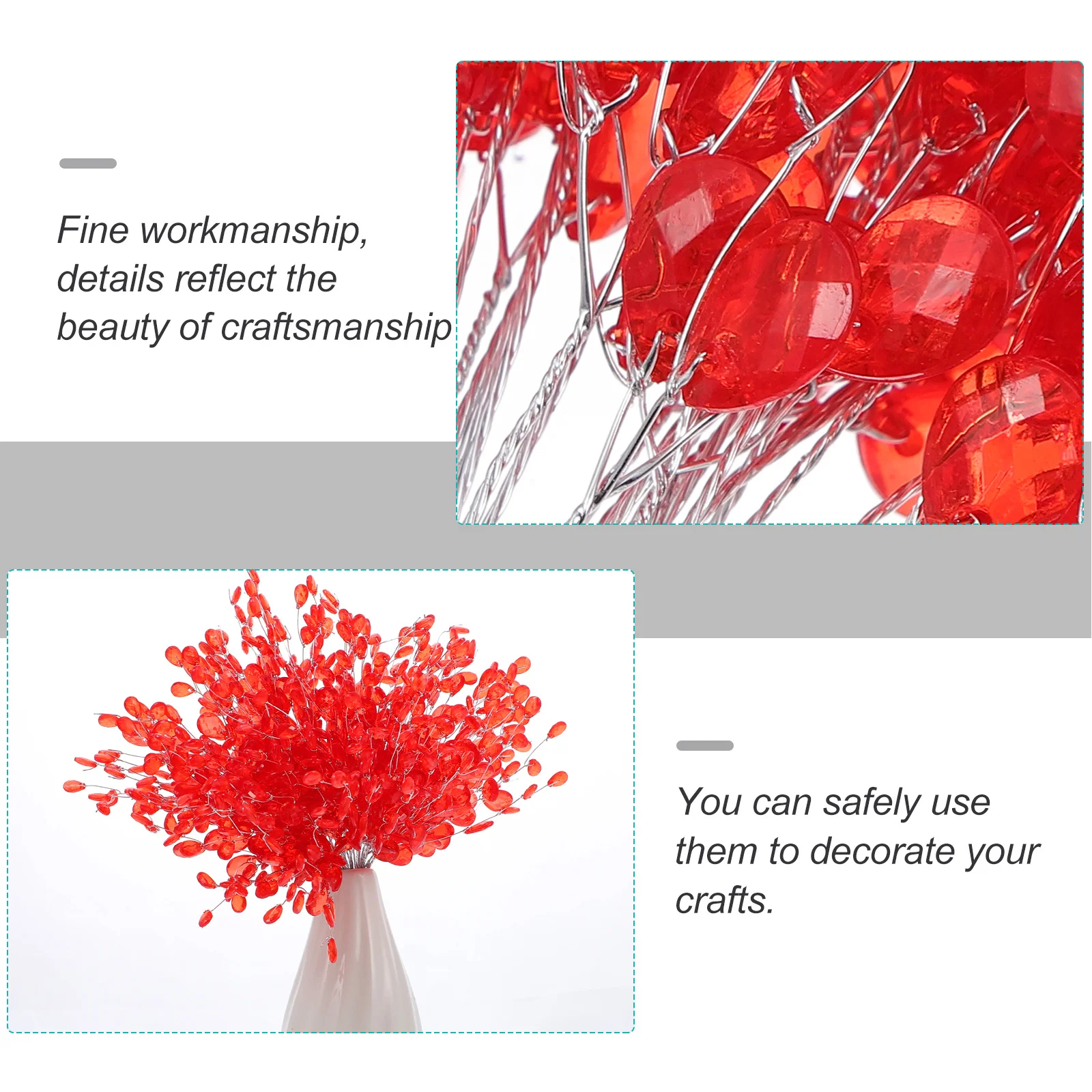 

50Pcs Acrylic Flower Beads Faux Bouquet Decorations Bead Sticks Bride Hair Wedding DIY Accessories DIY Accessories