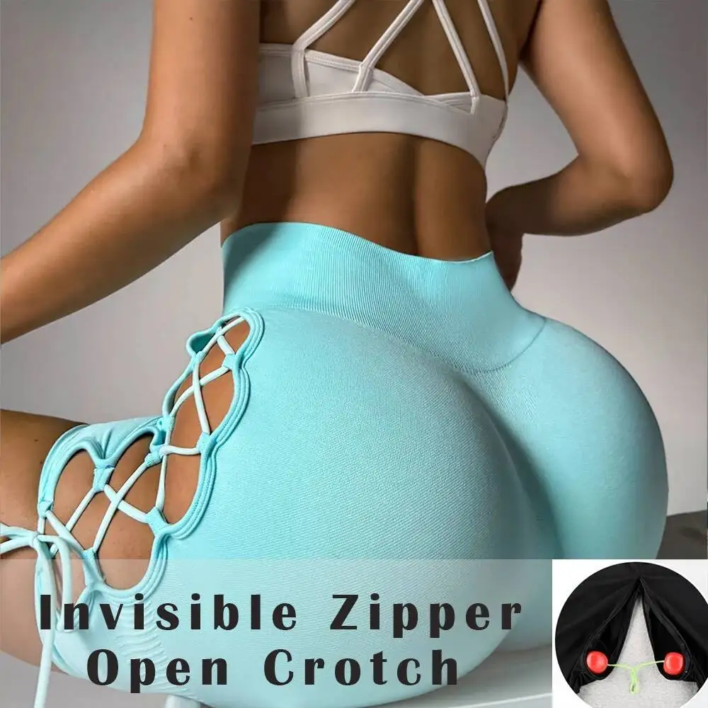 

Summer Outdoor Invisible Zipper Open Crotch Yoga Shorts Fitness Gym Hollow Out Women Bottoms